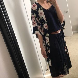 Floral long kimono cardigan robe